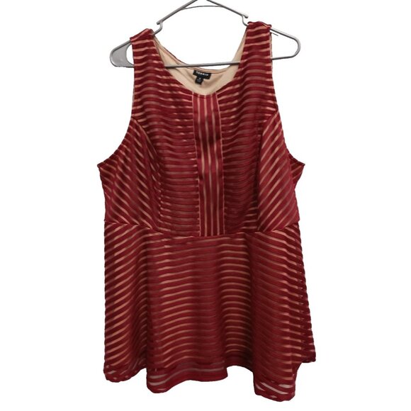 Torrid Womens Shadow Striped Peplum Top Size 3X Red Textured Sleeveless Preppy - Picture 1 of 8